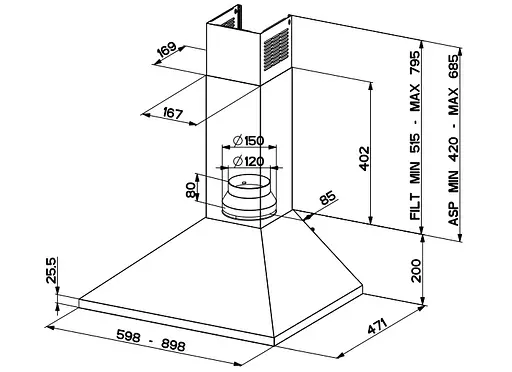 Купольная вытяжка Faber 90 см, 718 м3/ч, Value Pb W A90, белая - фото 2