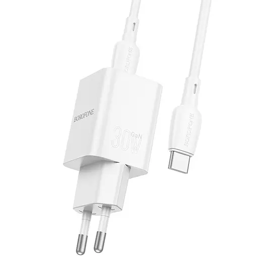 МЗП Borofone BN14 Royal PD30W+QC3.0 (1USB-A/1C) + кабель Type-C to Type-C White - фото 3