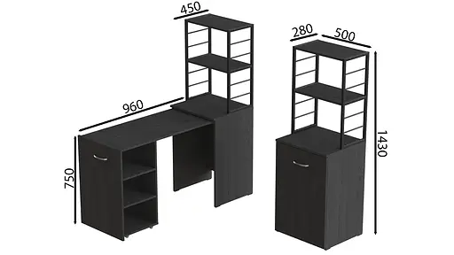 Стол-тумба трансформер Смарт 4/1 с этажеркой Ferrum-decor 1430x1450x500 Черный металл ДСП Сосна Кембра 16 мм (FRD-105125) - фото 4