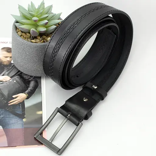 Ремень мужской черный кожаный SF-351 (125 см) под брюки и джинсы - фото 6