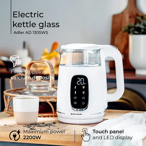 Електрочайник Adler AD 1305 white silver 1850-2200Вт/ 1.7л/ скло/ встановлення температури/ - фото 6