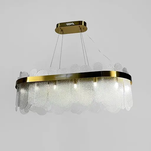 Подвесная удлиненная люстра со стеклянными фактурными пластинами 80х30 см Ст. AS129L-800 AB+WT | Line F - фото 3