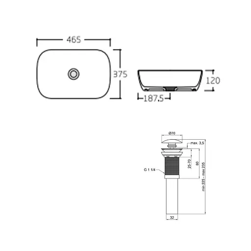 Умивальник Qtap Aquarius накладний прямокутний 465x375x115 мм White + донний клапан PU02, Білий - фото 2