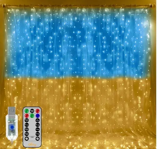 Гірлянда штора SFK-09 прапор України 2х2 метри з пультом USB