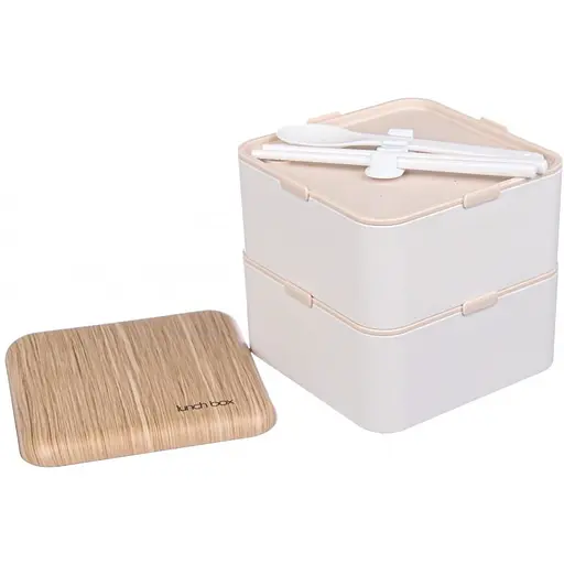 Ланч-бокс Laprida двоярусний з ложкою та паличками 1400 мл бежевий (64-21-816) - фото 2