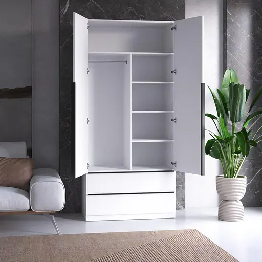 Шкаф для одежды Vays M-30, 2 ящика, со штангой и полками, ЛДСП, 100×50×220 см - для спальни, гостиной, прихожей - фото 2