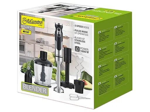 Блендер Maestro MR-567 для смузі, коктейлів і пюре ножі з нержавіючої сталі 1000 Вт Чорний - фото 4