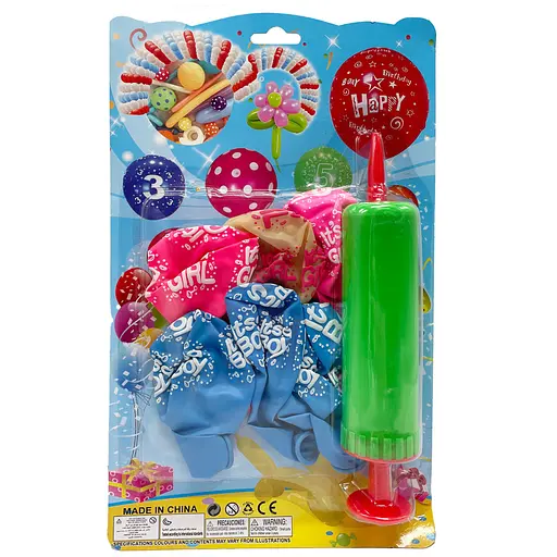 Набор Воздушных шаров "It's a girl/It's a boy" MK5478 насос, 6 шт, на листе Зеленый