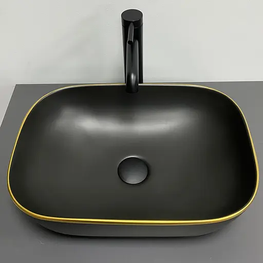 Умивальник VBI Ravenna black matt gold edge накладний VBI-011228, Золотий - фото 2