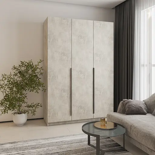 Шафа 3-дверна MebelStar Оскар ДСП BG, комплект полиць 150x52x220 см Бетон (MBS-4611)