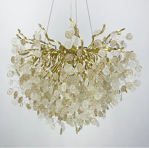 Подвесной светильник в золотистом корпусе с пластинами из комбинированного стекла Line.F Количество ламп 10 - фото 3