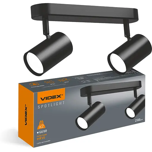 Світильник Videx під лампу 2xGU10 накладний поворотний чорний (VL-SPF05B-BPB) - фото 2