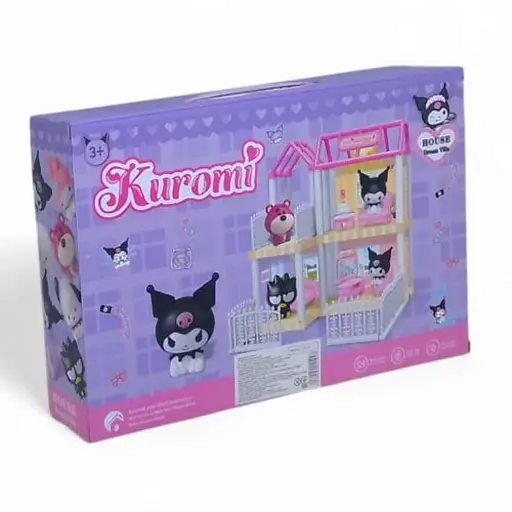 Будиночок аніме Kuromi, 1 герой, 72 елементи, підсвічування, висота 31 см, два поверхи, ліжко, стіл, парканчик