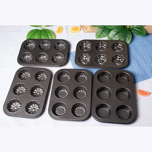 Комплект из 4 антипригарных форм противней для маффинов и кексов с рельефными ячейками (6 шт.) 26.5x18.5x2.8 см Черный 87974 - фото 2
