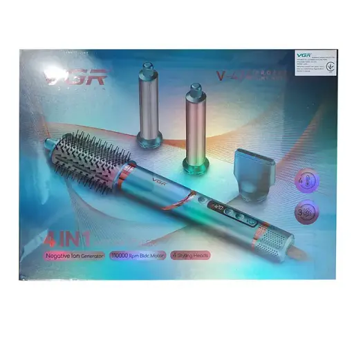 Фен стайлер VGR V 474, 4 в 1 фен для волос 4 насадки 1400 Вт быстрая сушка укладка объем выпрямление завивка, зеленый - фото 3