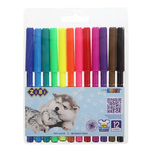 Фломастери кольорові 12 кольорів "Коти та собаки", KIDS LINE ZB.2815 ZiBi (4823078987686) - фото 1