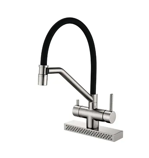 Змішувач для кухні Koer KB-74027-02 з функцією "водоспад" та чорним силіконовим виливом (KR5201) - фото 1