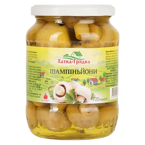 Гриби Шампіньйони Хатка - Грядка цілі мариновані скло 720 мл - фото 1