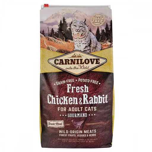 Корм сухой для взрослых кошек Carnilove Fresh Chicken and Rabbit for Adult cats с курицей и кроликом 6 кг - фото 1