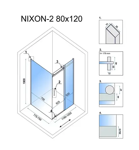 Душевая кабина Rea Nixon 80x120 P chrome REA-K5010 + REA-K5003, Правая, прозрачная, хром - фото 5
