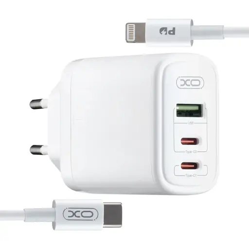 Сетевое зарядное устройство для XO CE04 ( EU ) 65W Fast Charger ( TYPE-C PD65W / USB-A QC45W ) CE with lighting ( NB113 ) cable - фото 1