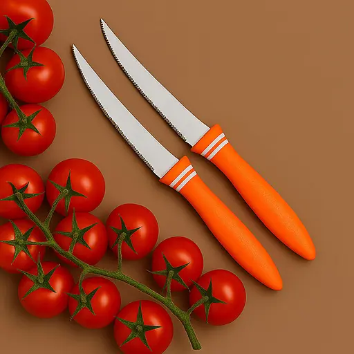 Набір ножів кухонних, 2 шт., для томатів та м'яких овочів, Kitchen Master Помаранчевий 87708 - фото 2