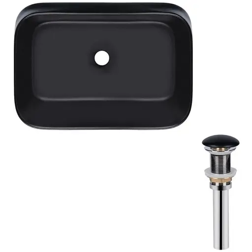 Комплект Qtap Scorpio: Раковина накладная прямоугольная 550х390х120 мм Matt Black + Донный клапан PU03 (QT14112243MBN47298) - фото 1