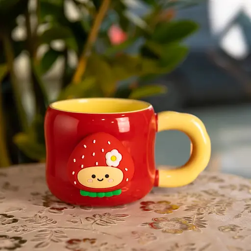 Чашка порцелянова Yiwu 400 мл з магнітом червоний з жовтим Yiwu FM-53B - фото 2