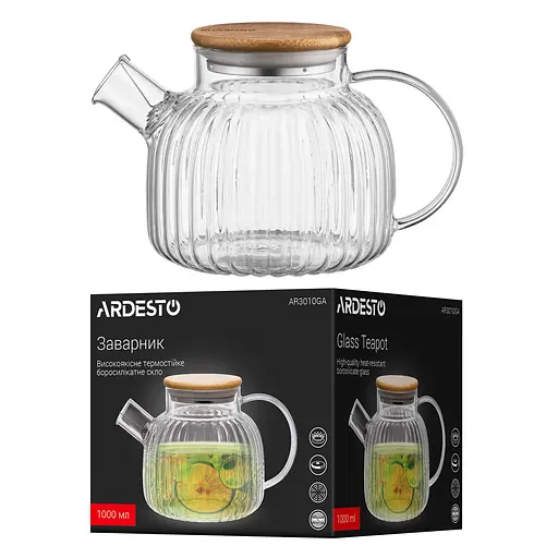 Чайник для заваривания Ardesto Iceberg прозрачный 1 л боросиликатное стекло с бамбуковой крышкой (AR3010GA) - фото 4