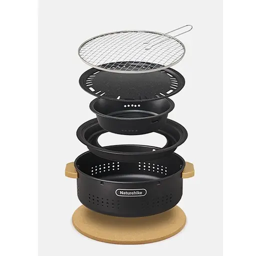 Печь настольная круглая с решеткой гриль и сковородкой Naturehike CNK2550CF010 36х32.6х12 см хромированное железо - фото 3