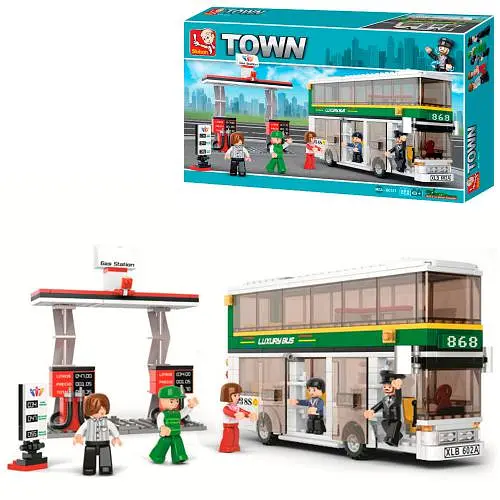 Конструктор SLUBAN Двухэтажный автобус, 403 детали, фигурка, 47.5x28.5x7 см