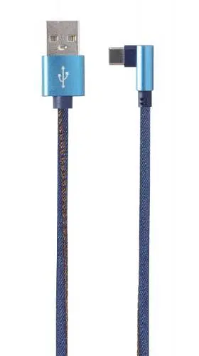 Кабель USB AM-Type-C, 1 м, синий, Cablexpert, 2.1A, угловой разъем (CC-USB2J-AMCML-1M-BL) - фото 1