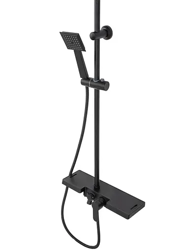 Душова система Rea Bravo чорний з полицею і краном REA-P0636, Чорний - фото 3