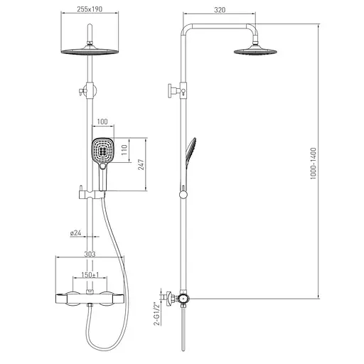 Душова система Volle Cromo Sistema 1580.090301, Хром - фото 2