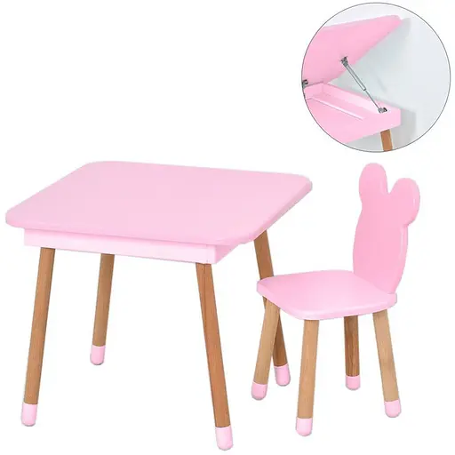 Столик со стулом Bambi "Мишка" 08-025R-BOX с ящиком розовый - фото 2