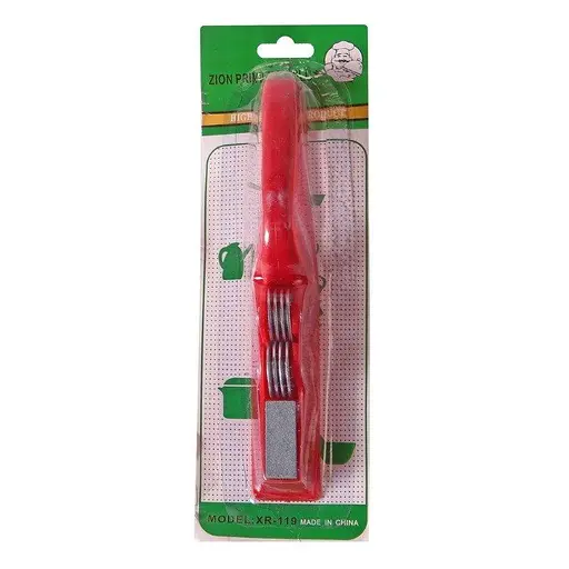 Точилка для кухонных ножей ручная механическая пластиковая с точильным камнем, A-plus Красный 84260 - фото 3