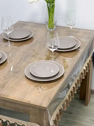 Скатерть силиконовая с бежевой бахромой 270х110 см - фото 9