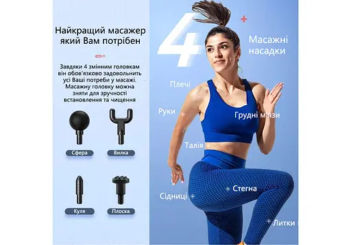 Массажный пистолет EasyFit Impact (портативный вибромассажер для тела с 4 насадками) (EF-2071) - фото 2