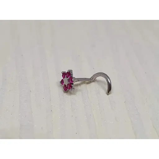 Серебряная серьга-пирсинг Астор в нос с фианитами. 8182434Р Розовый - фото 2