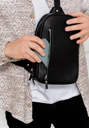 Чоловіча шкіряна сумка Chest bag чорна - фото 7