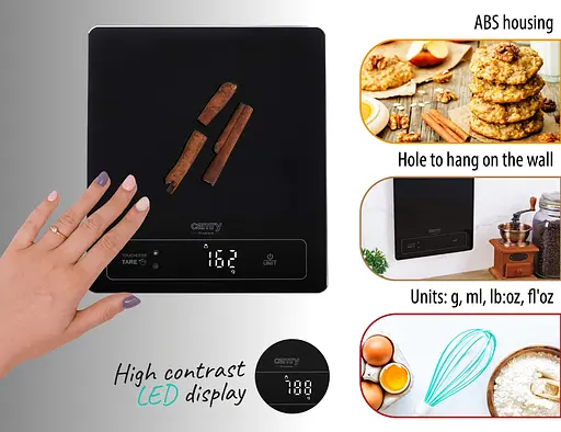 Ваги кухонні Camry CR 3175 black електронні/ 15кг/ г; мл, унція/ USB type C/ автовимкнення/ скло - фото 7