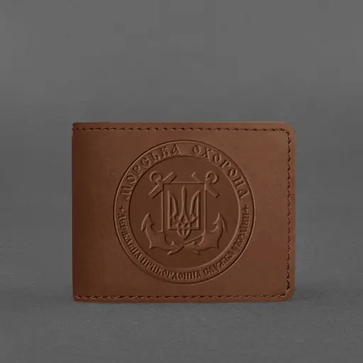 Кожаная обложка на удостоверение Морской охраны светло-коричневая Crazy Horse - фото 5