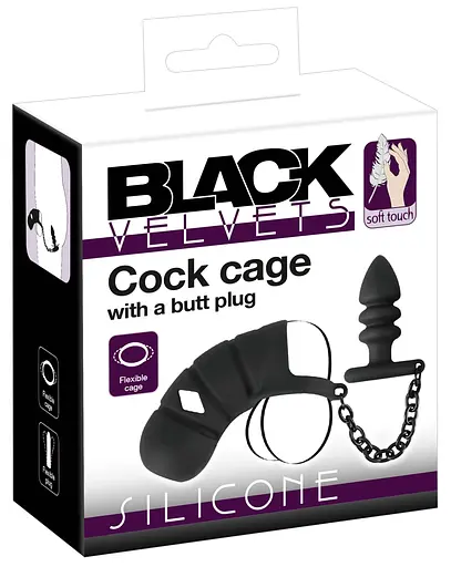 Пояс верности для мужчин Black Velvets Cock Cage With a Butt Plug 11.5 см черный - фото 7