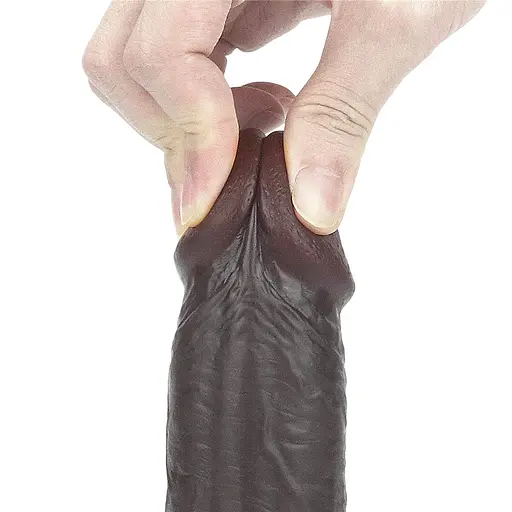 Фалоімітатор LoveToy Sliding Skin з подвійного матеріалу 23 см коричневий - фото 14