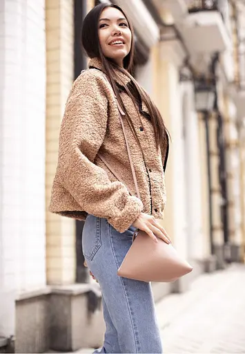 Шкіряна жіноча сумка-косметичка Піраміда світло-бежева - фото 7