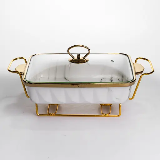 Мармитница прямоугольная Yiwu со стеклянной крышкой на металлической подставке с подогревом 35.5х19х15.5 см настольный мармит для первых блюд ML-77A-13 - фото 1