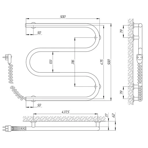 Полотенцесушитель Laris Змеевик Зебра 25 ЧК3 500x500 75201019 - фото 3