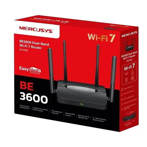 Роутер Mercusys MR25BE, чорний, WiFi 7 (5GHz до 2880 MB/s/2.4GHz до 688 MB/s), 3xGLan, 1xGWan, MLO, 4 зовнішніх антен - фото 1