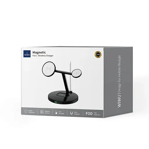 БЗП WIWU Wi-W032 Magnetic 4 in 1 Cableless Charger Black - фото 4