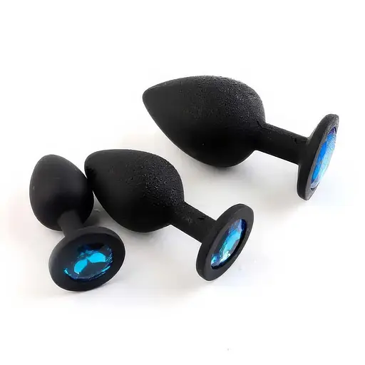 Набір анальних пробок силіконових з кристалом 72x27 мм / 80x35 мм / 94x42 мм чорний - фото 1